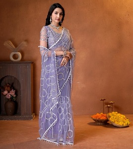 Indian Ethnic Fancy Designer Wedding Saree with Heavy Net Material Embroidery Sequins Work Trendy Women Fit - Product Image 1