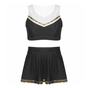 Ensemble d'uniformes de cheerleading noir et blanc avec bordure dorée pour adultes - Product Image 2