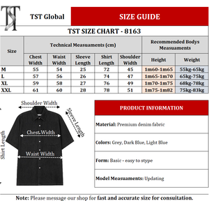 Chemise en jean décontractée à manches courtes pour homme LD8163.3 – Respirante, écologique, col montant, style minimaliste, design ton sur ton élégant - Product Image 6