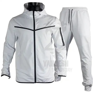 Men's <b>Navy</b> Blue Hooded Tracksuit Full Zip Sporty Regular Fit Quick Dry Side Pockets Winter Wear 100% Cotton Eco-Friendly - Product Image 4