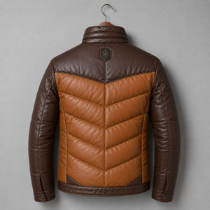 Puffer Leather <b>Jacket</b> for <b>Men</b> Embroidery Breathable Windproof Street Style Pakistan Made High Quality - Product Image 4