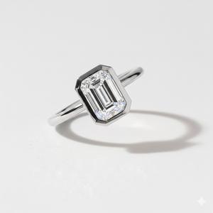 Anillo de compromiso solitario de oro macizo de 14K con diamante cultivado en laboratorio de corte esmeralda de 0.75 quilates y engaste minimalista para mujer, uso diario - Product Image 3