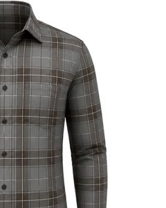 Chemise à carreaux gris-brun pour homme, décontractée et formelle, à manches longues, boutonnée, en flanelle de coton, pour le bureau, chemise personnalisée pour homme - Product Image 5