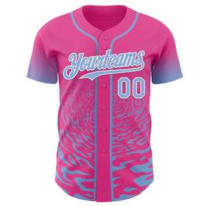 Jersey de Béisbol Personalizado Rosa y Azul, Más Vendido, con Botones, 100% Poliéster, Malla Transpirable de Secado Rápido, con Logotipo y Nombre Personalizados - Product Image 2