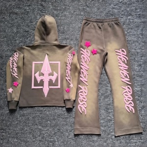 ชุดเซ็ตฮู้ดดี้ผ้าเชนิลล์แบบย้อมสีเอซิดพร้อมกางเกงขายาวทรงบาน สไตล์สตรีทแวร์สำหรับทุกเพศ  รับผลิตตามแบบ OEM ขายส่งจำนวนมาก ชุดสองชิ้น - Product Image 4