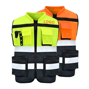 Gilet de sécurité réfléchissant haute visibilité pour hommes, 100% polyester, style veste avec poches et fermeture éclair, pour agents de sécurité - Product Image 1