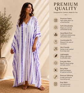 Women Modern Fit Tie Dye Cotton <b>Kaftan</b> Dress All Seasons <b>Beach</b> Cover V-Neck Maxi Robe Casual Sleepwear Bohemian Natural Waist - Product Image 4