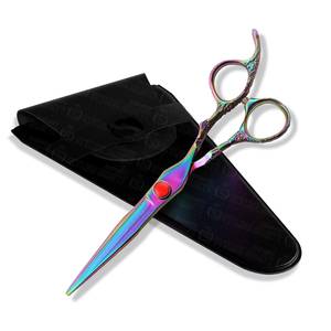Tijeras para Adelgazar el Cabello, Acero Inoxidable 440C, 28 Dientes, Punta Afilada, para Diestros, Mango Mediano, Diseño Decorativo con Gema Roja, Reutilizables - Product Image 2