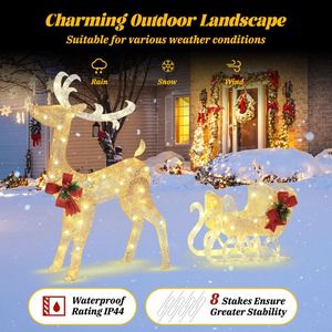 Decorazione Natalizia con Slitta e Renne, 100 Luci LED Impermeabili per Esterni, Luci a Stringa in Legno per le Festività Natalizie, a Batteria, Luce Rossa - Product Image 4