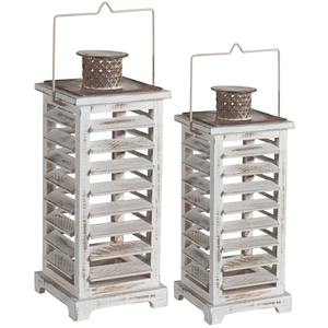 Lanterne à bougie en bois finition blanche classique, idéale pour la décoration de fêtes et le style de maison de campagne, fabriquée à la main en Inde - Product Image 1