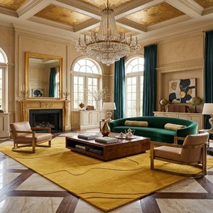 Alfombra Contemporánea Dorada con Diseño de Líneas Orgánicas, Hecha a Mano con Lana Premium, Alfombra Decorativa Moderna para Sala de Estar y Dormitorio - Product Image 2
