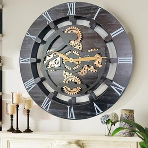 Handcrafted Teak Wood Vintage Round Abstract & Geometric Design Wall <b>Clock</b> with Brass Gears | Wholesale by Aqudus Saleem - Product Image 3