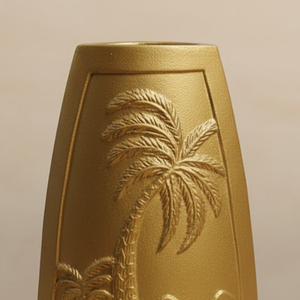Jarrón de Flores de Metal Dorado Tropical de Lujo, Diseño de Palmera en Relieve, Decoración Artesanal para el Hogar, Centro de Mesa, Unidad Individual - Product Image 4