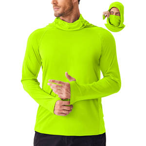 Camiseta de manga larga con capucha para hombre, color verde neón, de secado rápido, estilo raglán, con máscara facial, sudadera informal con cordón ajustable. - Product Image 4