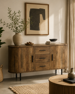 Eco-Friendly Solid Wood Modern Fluted Door <b>Sideboard</b> with Drawer <b>Storage</b> for Living Room Bedroom Home Furniture - Product Image 1