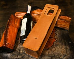 Estuche para Vino de Cuero Genuino con Impresión Personalizada, Bolsa Clásica para Transportar Vino, Funda Resistente para Botellas de Viaje, LEB-0083 - Product Image 1