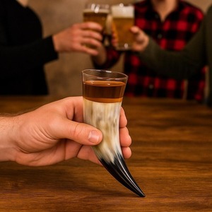 Jarra de Cerveza de Cuerno de Búfalo Natural Acabada a Mano, Cuerno de Búfalo Pulido Estilo Vikingo con Temática Animal - Product Image 2
