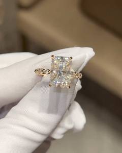 4.5 Carat Elongated Radiant Cut Diamond Engagement <b>Ring</b> for Women | Hidden Halo <b>Solitaire</b> Wedding <b>Ring</b> Gold Plated IGI Certified - Product Image 1