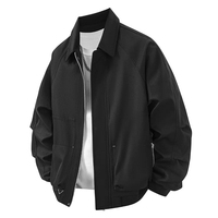 Blouson Bomber Noir Homme Mego Industry, Fermeture Éclair, Style Streetwear, Coupe-Vent en Polyester, Vêtement d'Automne, Coupe Classique, Motif Géométrique