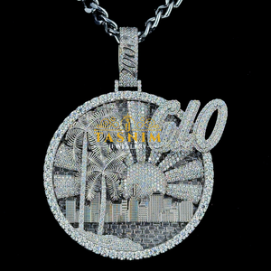 Pendentif TASNIM GLO Miami Palm Tree City VVS Moissanite Diamant en Argent 925 Plaqué Rhodium Iced Out Hip Hop Charm - Product Image 1