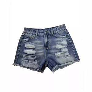 Shorts en jean taille haute pour femme en polyester/coton avec fermeture éclair, style décontracté, délavage moyen, vente en gros - Product Image 4