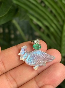 <b>Opal</b> Bird <b>Pendant</b> Earrings With Emerald Bezel Setting Vintage Animal Shape Unisex Jewelry Gift - Product Image 3