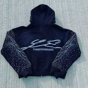 Custom High Quality Applique Patch 500gsm Crocheted Print Vintage Distressed Regular Fit Men's Acid Wash <b>Zip</b> Hoodie 100% Cotton - Product Image 5