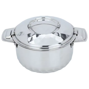 Round metal casserole Gilded trim classic design Durable for gas and induction Stainless steel lid with crescent moon <b>knob</b> - Product Image 4