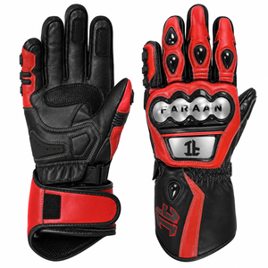Guantes de Motociclismo de Cuero Rojo y Negro, Guantes de Carreras con Protección Completa en los Nudillos, Guantes de Pista, Equipo de Protección Personalizado OEM para Motociclistas - Product Image 1