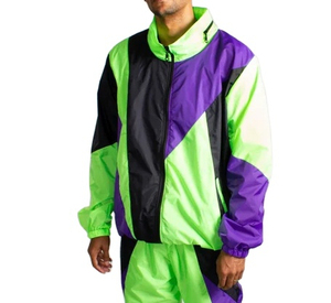 Chaqueta Cortavientos para Hombre con Bloques de Color, Manga Corta, Cuello Alto, Cierre de Cremallera, Ligera, 100% Nailon, Antibacteriana, para Invierno - Product Image 1