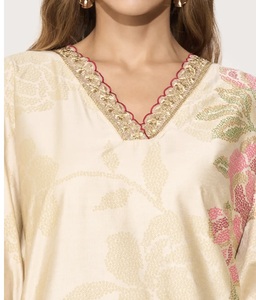 Luxury <b>Kaftan</b> Abaya Handmade Moroccan Arabian Dress Neck Long Sleeve Breathable Polyester Floor Length Regular Fit Evening Party - Product Image 4