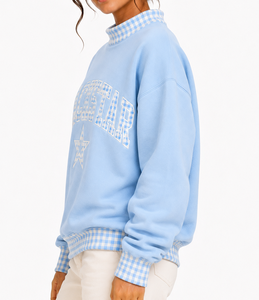 Sudadera de cuello alto para mujer, personalizada de fábrica, con apliques de letras, manga larga, diseño de lunares en contraste, estilo oversize. - Product Image 2