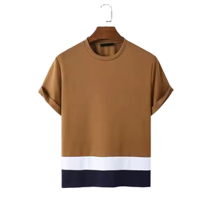 เสื้อยืดคอกลมแขนสั้นสีพื้นสำหรับผู้ชาย PUFFIN SPORTS แบบสั่งทำพิเศษ (OEM) ทรงปกติ แต่งขอบตัดกัน ดีไซน์ลำลอง - Product Image 1