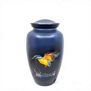 Urna Funeraria de Aluminio Hecha a Mano para Adultos, Diseño Colibrí Azul - Product Image 1