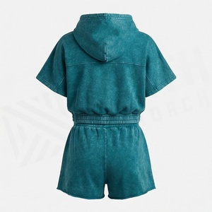 Conjunto de 2 Piezas para Mujer, Sudadera con Capucha y Pantalones Cortos, Color Sólido, Algodón Lavado, Corte Holgado Informal, Por Encima de la Rodilla, Transpirable, Primavera Verano - Product Image 2