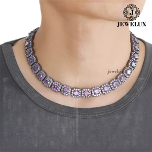 Indian Supplier <b>Statement</b> <b>Necklace</b> 925 Silver Black Rhodium Moissanite Cushion Cut Geometric Bead Chain Unisex Luxury Party - Product Image 5