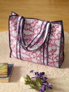 OEM Assorted Bird & Floral Quilted Cotton Tote <b>Bag</b> - Artisan Pink <b>Boho</b> Reusable Shopper <b>Bag</b> - Product Image 4
