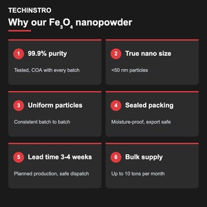 Nanopartículas de Óxido de Hierro Magnetita de Calidad de Exportación, Nanopartículas de Fe3O4 al 99.9% <50 nm para Aplicaciones de Catalisis - Product Image 5