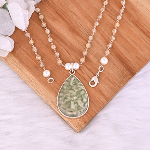 Collier pendentif en argent sterling 925 avec perle, jaspe et rutile doré - Product Image 4