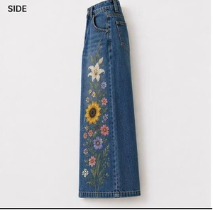 Jean en denim brodé élégant pour femme – Motif floral personnalisé, taille haute, coupe ajustée, décontracté, tendance, pour le quotidien – Nouveauté - Product Image 1