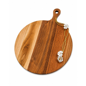 Wood Charcuterie Board Cheese Serving Platter with <b>Floral</b> Metal Accent Handcrafted Wooden Serving Tray with Handle for Hotel - Product Image 4
