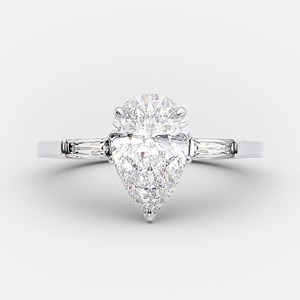 Pear Shaped Lab Grown <b>Diamond</b> <b>Ring</b> 1.97 CT 14K White Gold Hidden Halo Three Stone Baguette Side Engagement <b>Ring</b> - Product Image 1