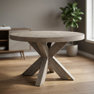Table à manger en bois massif au design moderne et contemporain avec pieds en X pour 4, 6, 8 ou 10 personnes, idéale pour la maison, les restaurants, les hôtels, les appartements, les entrées et les fermes. - Product Image 2