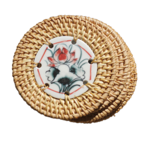 Juego de posavasos de cerámica y ratán hechos a mano en Vietnam, tapete de bambú natural tejido para bebidas, decoración de mesa para el hogar, regalo. - Product Image 1