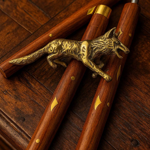 Bâtons de marche rustiques modernes en bois naturel écologique avec poignée en laiton poli, idéaux pour les cadeaux - Product Image 1