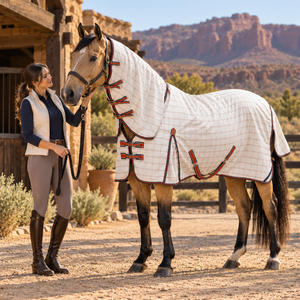 Couverture de cheval réglable à col montant avec coussinets d'épaule XL |   Couverture pour cheval en tissu ripstop diamanté avec surcles en V et rabat pour la queue - Product Image 3