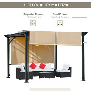 Pergola Retrattile 12x10 con Tenda Parasole Anti-UV, Telaio in Acciaio Impermeabile per Villa e Parco, Beige, per Giardino e Patio - Product Image 4