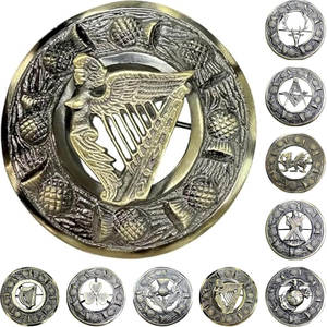 Broche de Kilt Personalizado con Diseño de Arpa Irlandesa, Estilo Escocés Tradicional, 3 Pulgadas, Antiguo, OEM ODM - Product Image 1