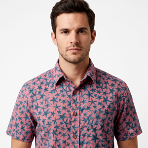 Men's Printed <b>Short</b> <b>Sleeve</b> for <b>Shirt</b> Casual Knitted <b>Button</b>-<b>Up</b> with Pocket 100% Cotton Summer Breathable ODM Custom Wholesale - Product Image 3
