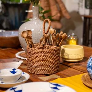 Porte-ustensiles en rotin écologique de haute qualité, tissé à la main, 4 compartiments, léger, sûr pour les aliments, organisateur de vaisselle - Product Image 6